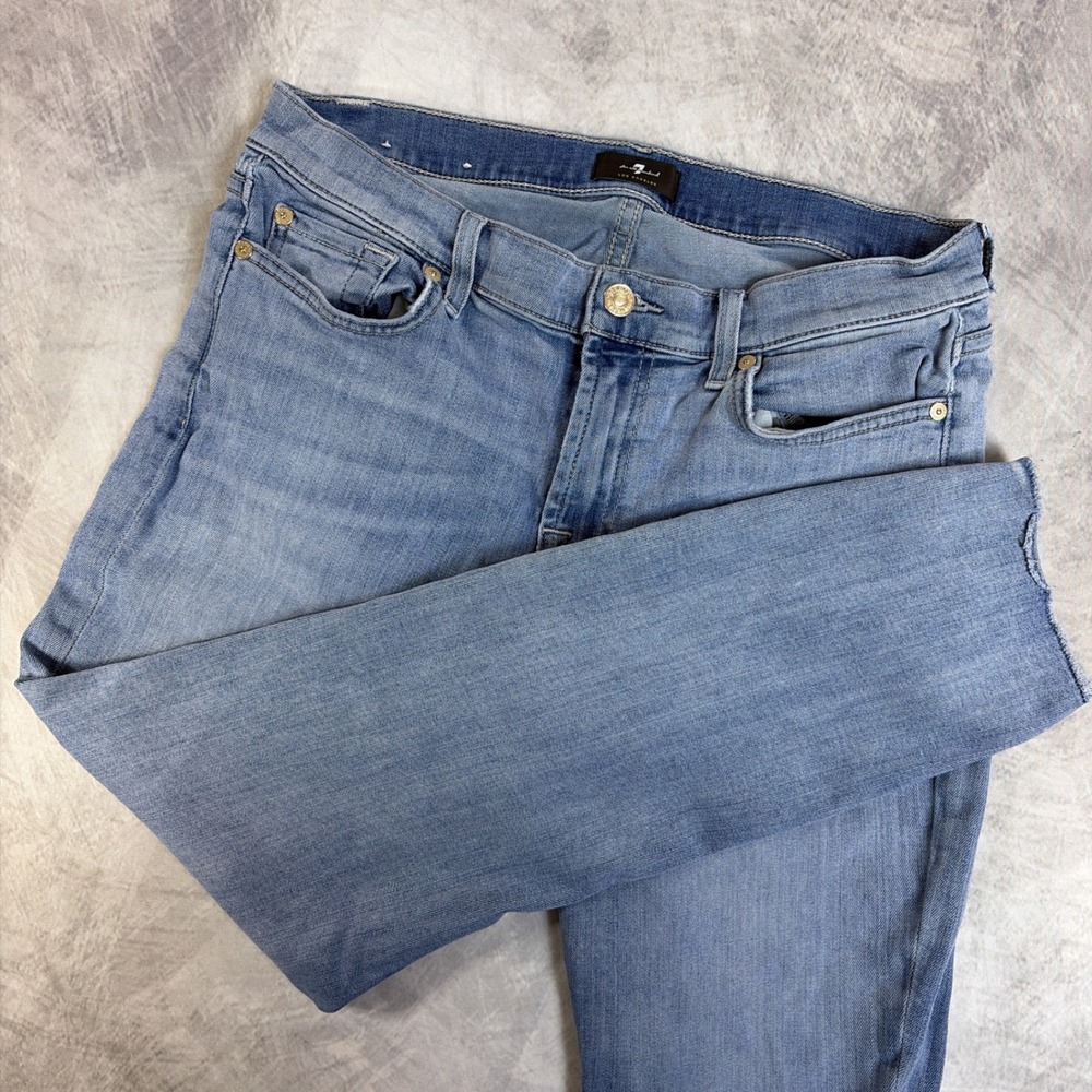 7 For All Mankind Skinny Ankle Jeans Womens 30 Blue Light Wash Raw Hem Stretch